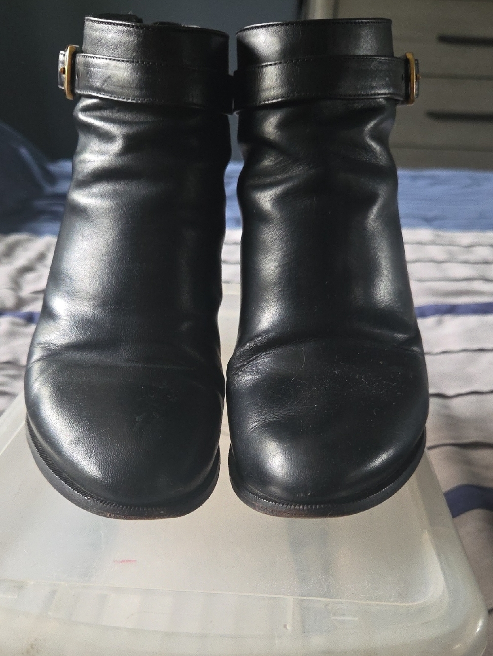 Fendi Black Leather Ankle Booties with Gold Buckle
